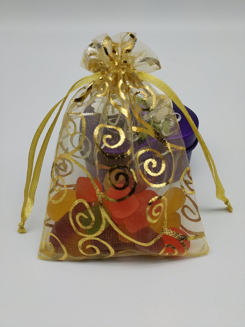 Ankirol 100pcs Sheer Organza Favor Bags For Wedding Baby Shower Rattan Print Gift Bags Samples Display Drawstring Pouches (3.5x4.5 inch, gold) - Image 5